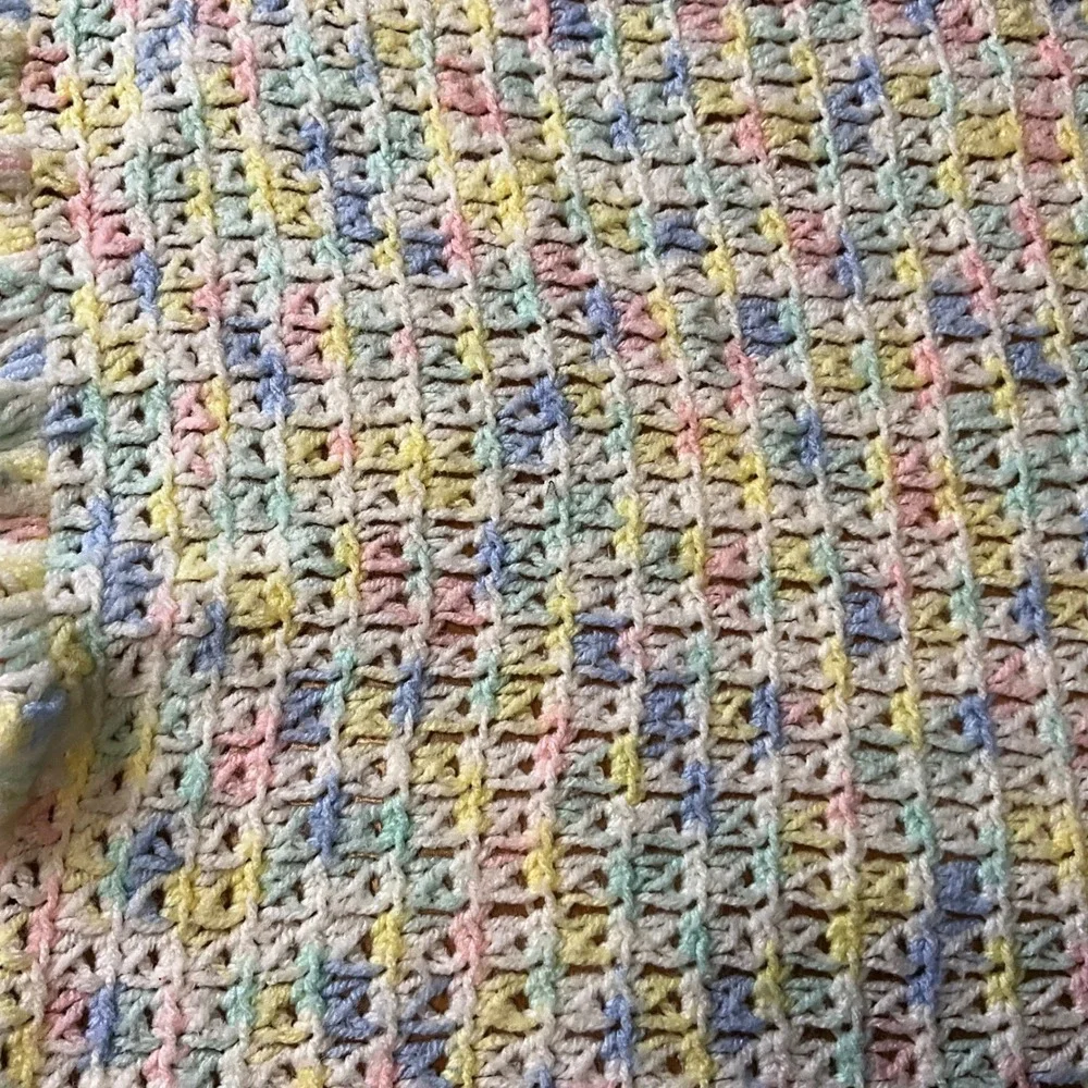 Handmade Baby Blanket Pastel Multi Color Crochet Heirloom‎ Gramma Made